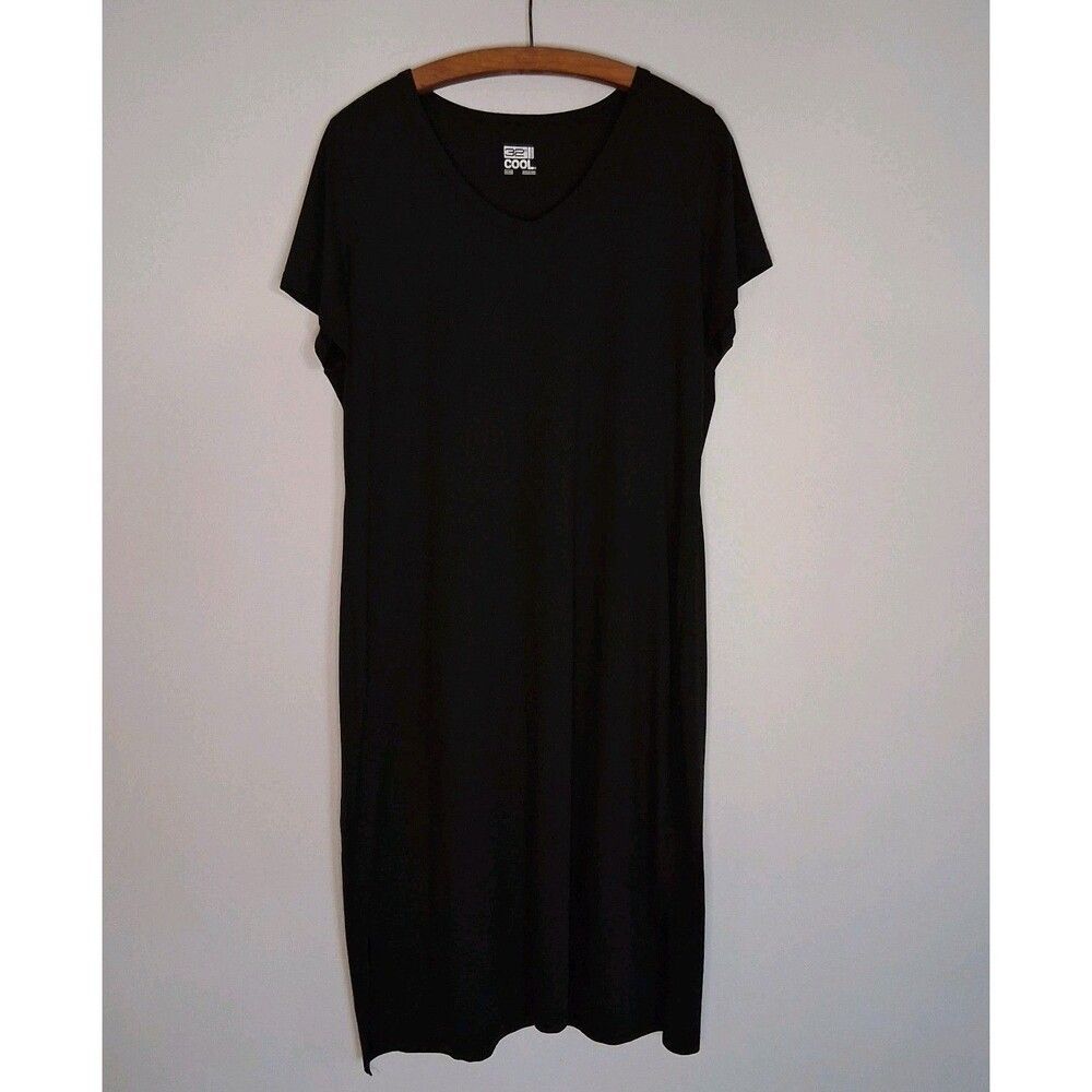32 Degrees Cool Women's XL Black Short Sleeve V-Neck Midi Dress Lounge Sleep